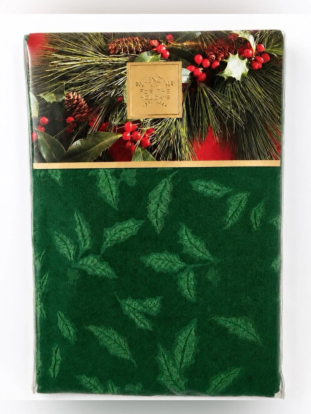 Lenox Holiday Nouveau Holly Damask Tablecloth 60x104 Oblong NEW Green Christmas